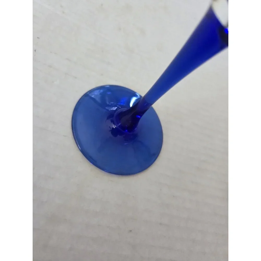 Vintage Cobalt Blue Stem Champagne Flute Wine‎ Glasses 8.25